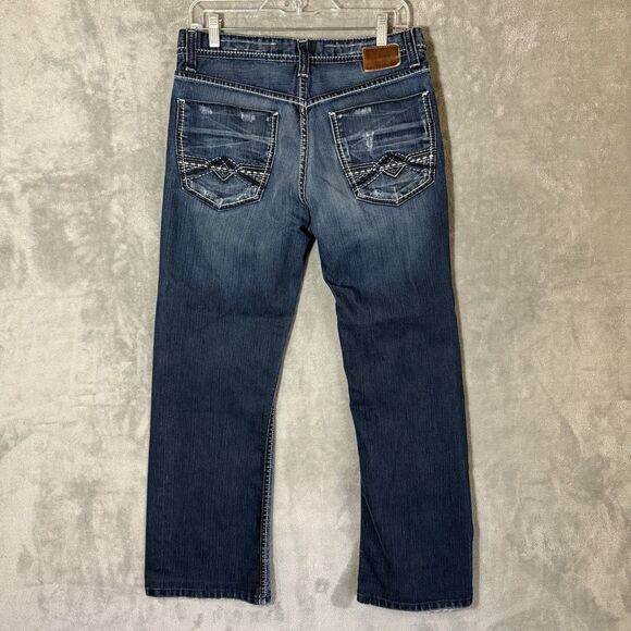 BKE Tyler Jeans 32x32 (Inseam 28) Blue Denim Buckle Thick Stitch Whiskered - Picture 4 of 10